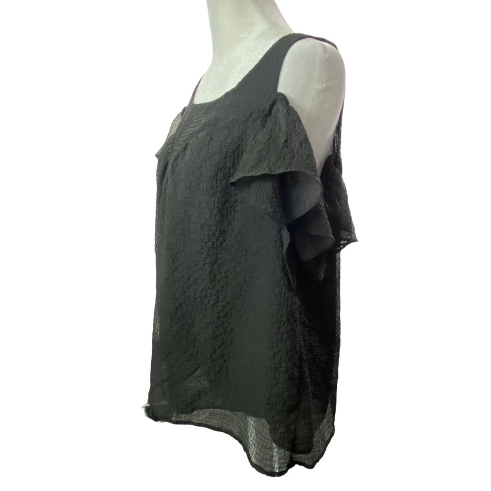 Anthropologie MAEVE Women Short Flutter Sleeve Cold Shoulder Blouse Sz 8 Black - Picture 4 of 12